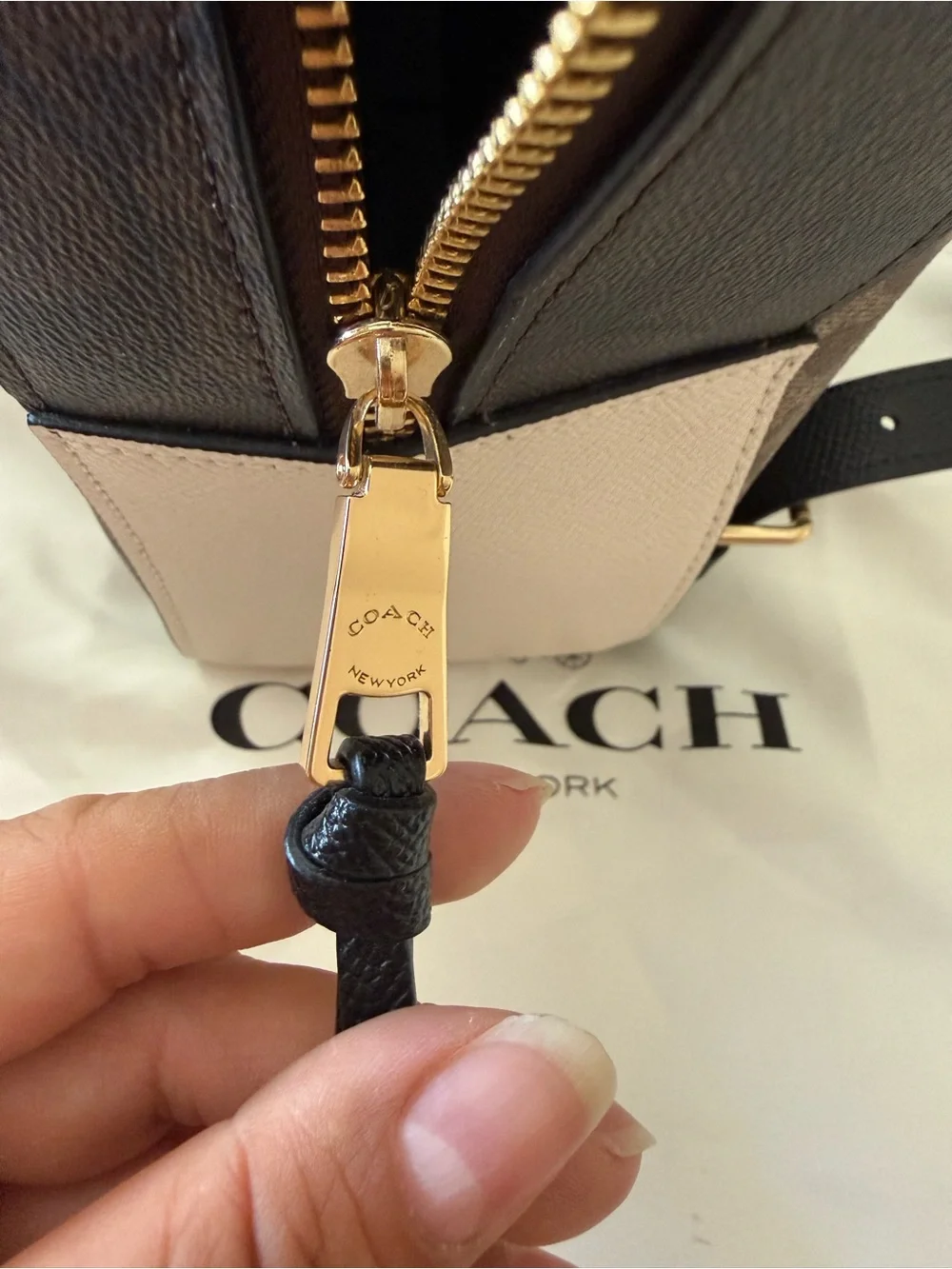 Coach Monogram Mini Backpack in Brown and Black with Cream Accent